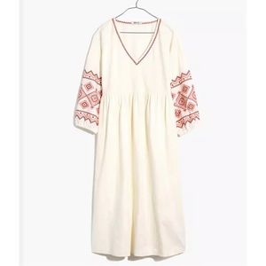 Madewell Embroidered-Sleeve Popover Midi Dress XL, never worn
